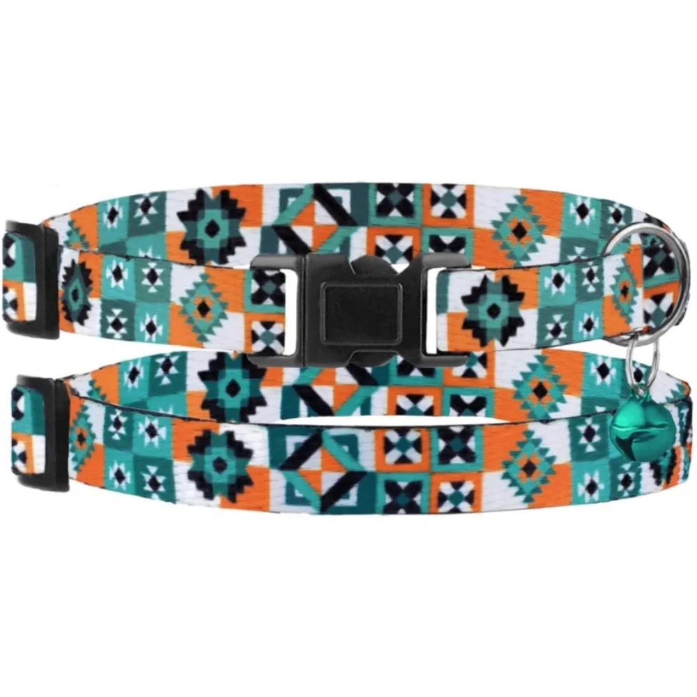 Cat collars Aztec print purple turquoise bell breakaway clasp